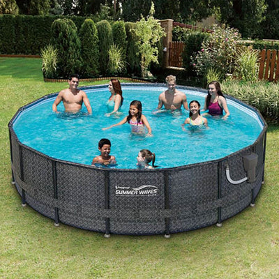 Summer Waves Elite Wicker Print 16' x 48" Above Ground Frame Pool Set (Open Box)