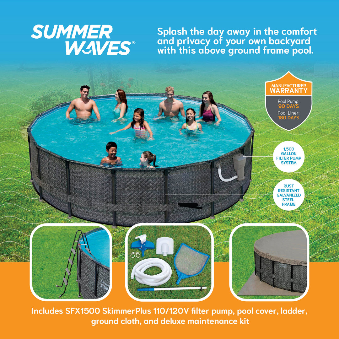 Summer Waves Elite 16ft x 48in Above Ground Frame Swimming Pool Set with Pump