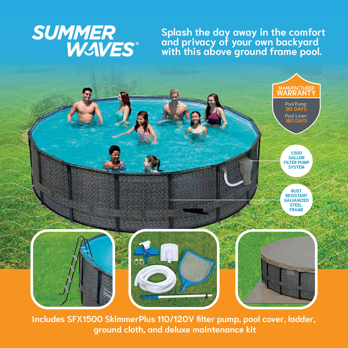 Summer Waves Elite Wicker Print 16' x 48" Above Ground Frame Pool Set (Open Box)
