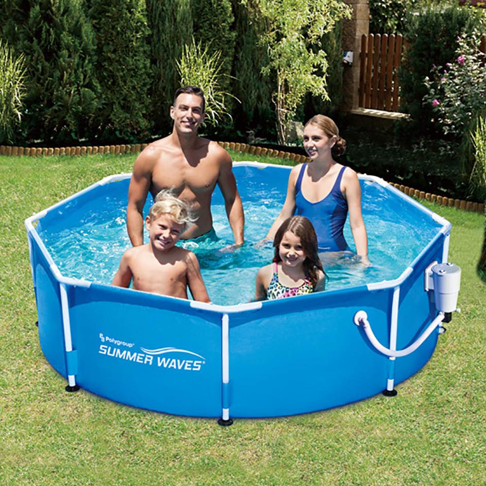 Summer Waves 8ft x 30in Round Frame Above Ground Outdoor Pool w/ Pump(For Parts)