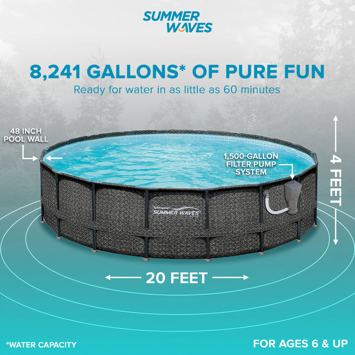 Summer Waves Elite 20ft x 48in Above Ground Frame Swimming Pool Set with Pump