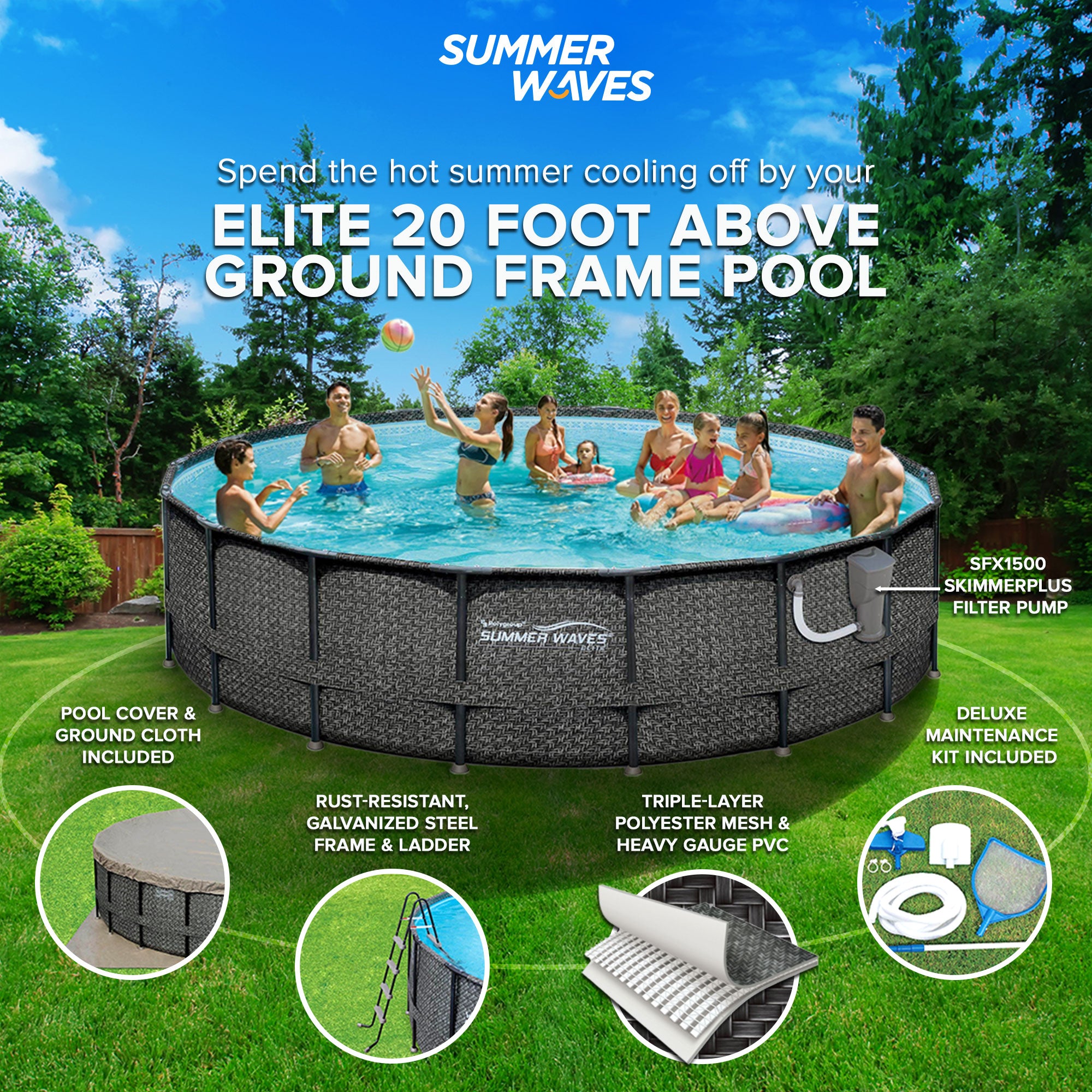 Summer Waves Elite 20ft x 48in Above Ground Frame Pool Set with Pump (Used) - VMInnovations