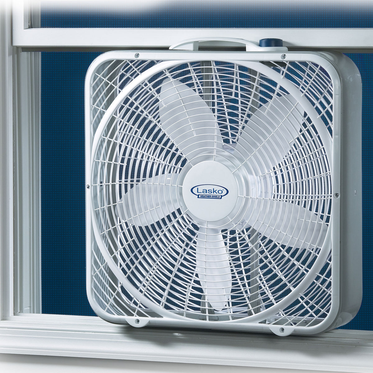 Lasko 20" 3-Speed Weather Shield Box Fan w/ Easy Carry Handle, White (Damaged)