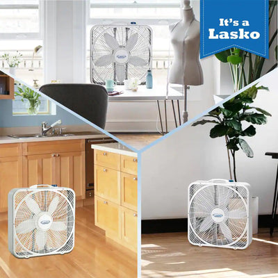 Lasko 3 Speed Weather Shield 20" Box Fan w/ Easy Carry Handle, White (For Parts)
