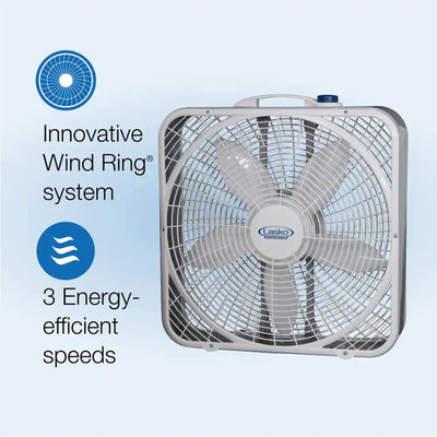 Lasko 3 Speed Weather Shield 20" Box Fan w/ Easy Carry Handle, White (For Parts)