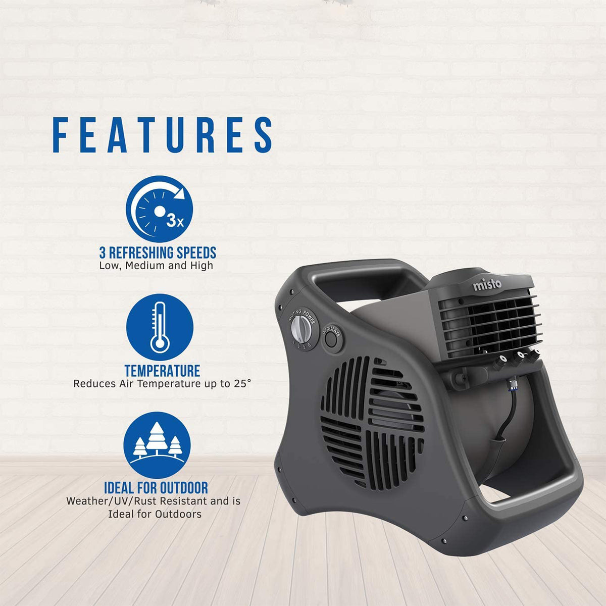 Lasko Misto 3 Speed Patio Mister Portable Cooling Water Misting Fan (Open Box)