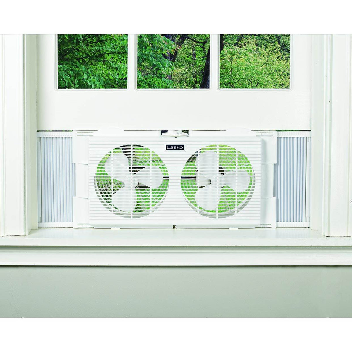 Lasko Slim 2 Speed 22-34 Inch Wide Dual Twin Window Fan, White |(Open Box)