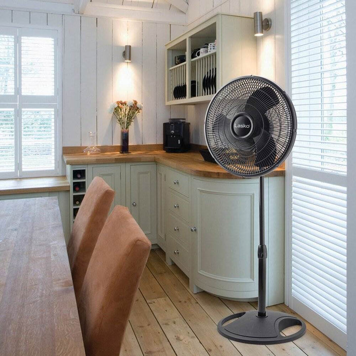 Lasko 16" 3-Speed Adjustable Tilting Oscillating Standing Pedestal Fan, Black