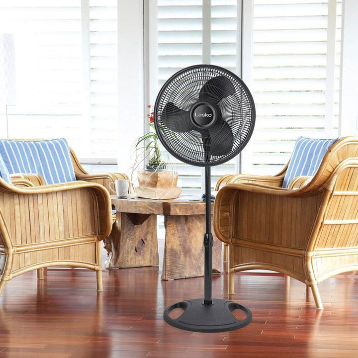 Lasko 16" 3-Speed Adjustable Tilting Oscillating Standing Pedestal Fan, Black