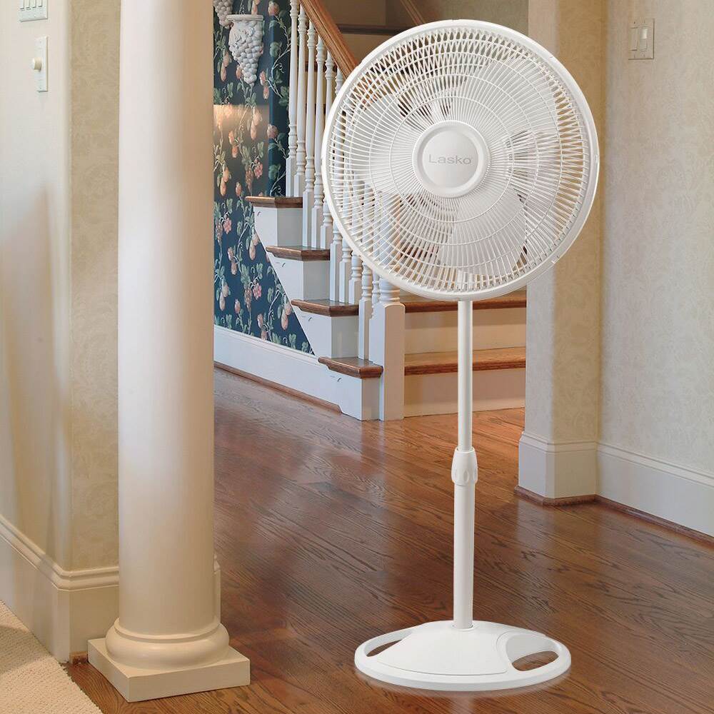 Lasko 16" 3-Speed Adjustable Tilting Oscillating Standing Pedestal Fan, White