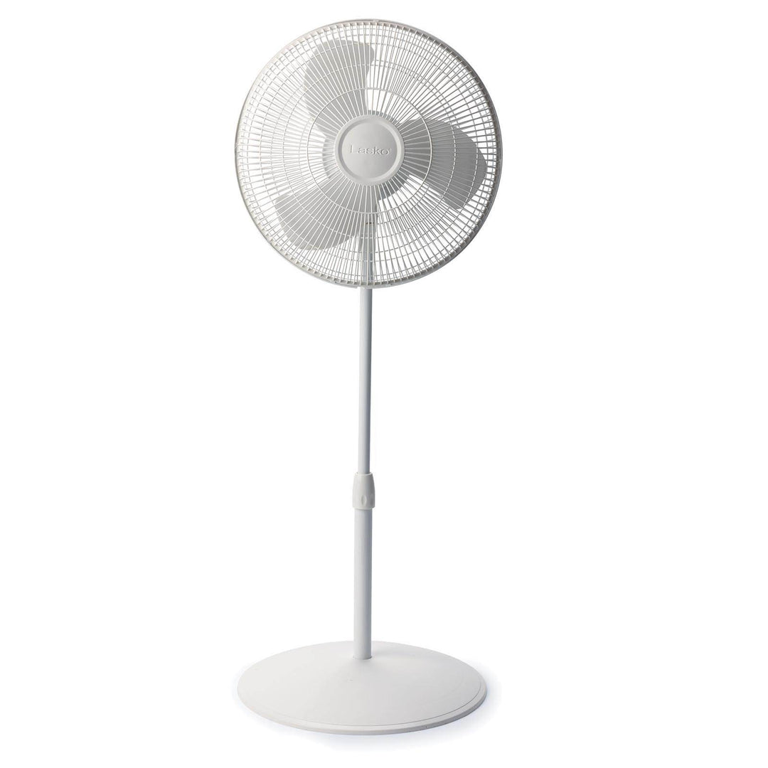 Lasko 16 Inch 3 Speed Oscillating Adjustable Stand Pedestal Floor Fan, White