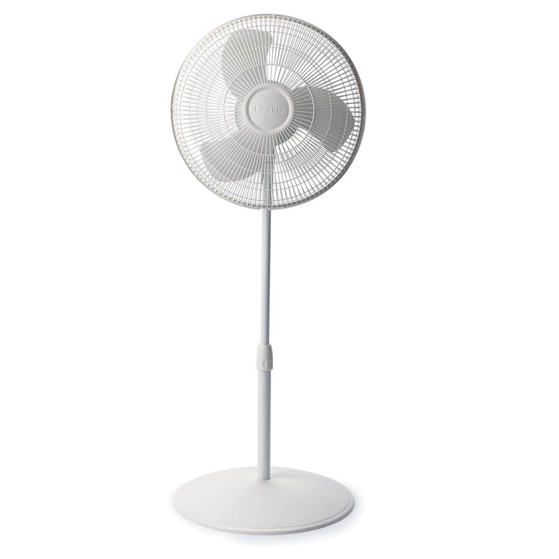 Lasko 16in 3 Speed Oscillating Adjustable Stand Pedestal Floor Fan, White (Used)