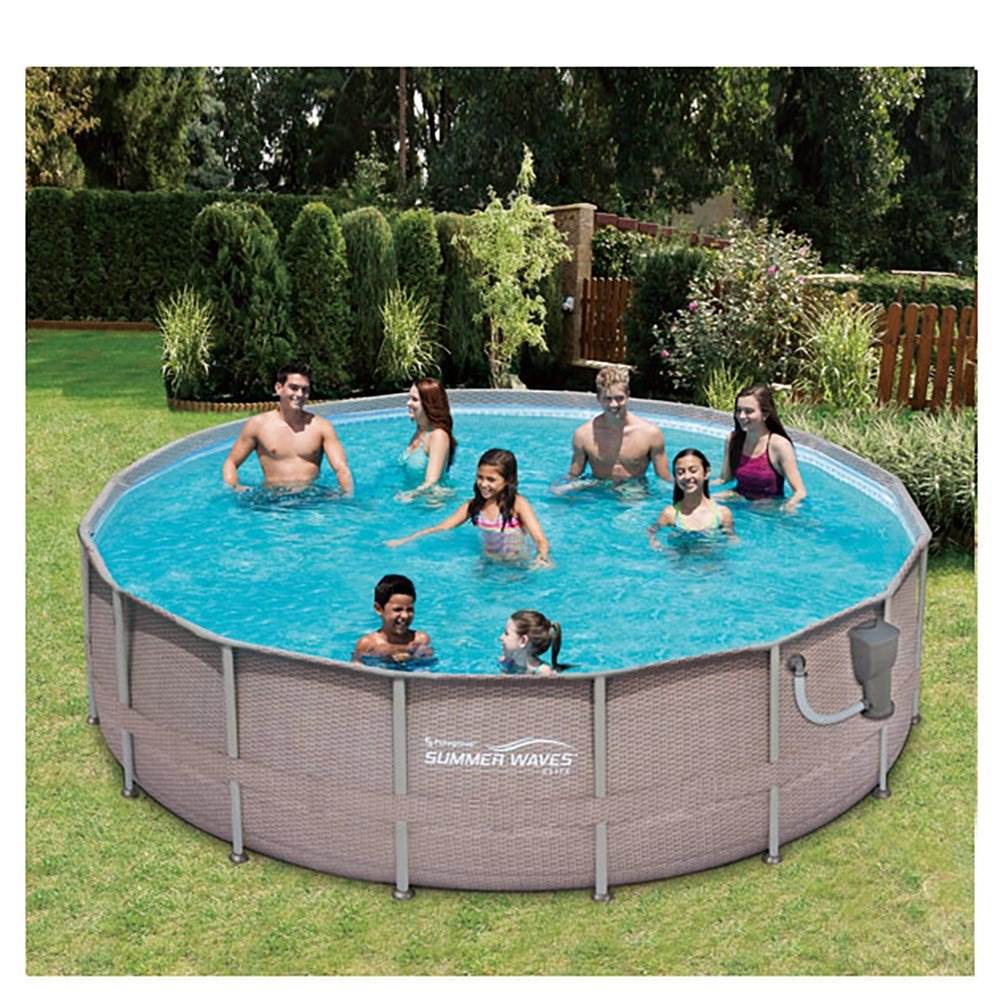 Summer Waves 16ft x 48in Elite Wicker Print Above Ground Frame Pool Set w/ Pump