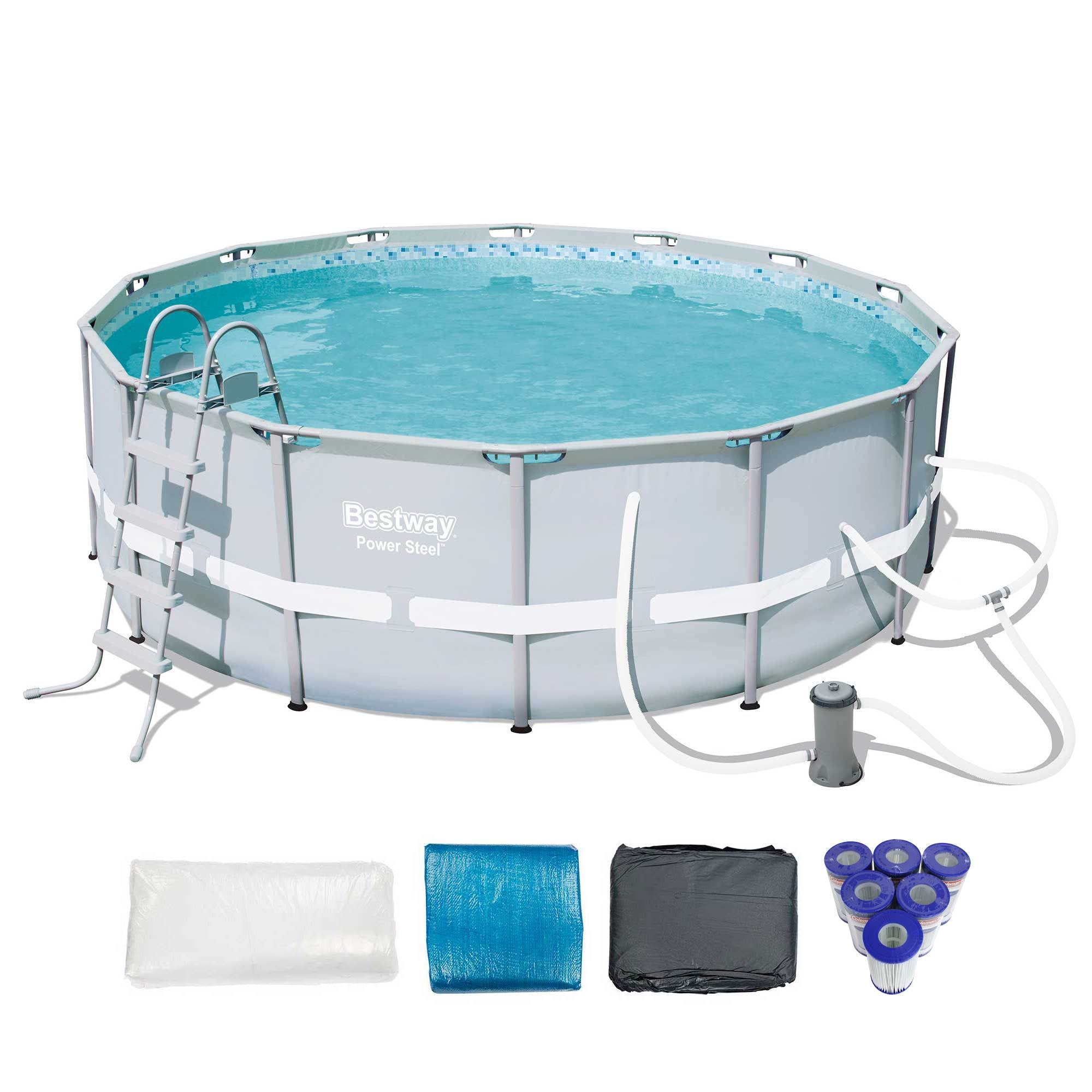 Bestway 14ft x 48in Steel Frame Above Ground Pool Set + 6 Coleman Cartridges