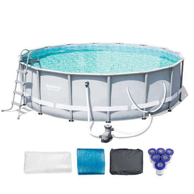 Bestway 16ft x 48in Round Power Steel Frame Above Ground Pool Set & 6 Cartridges