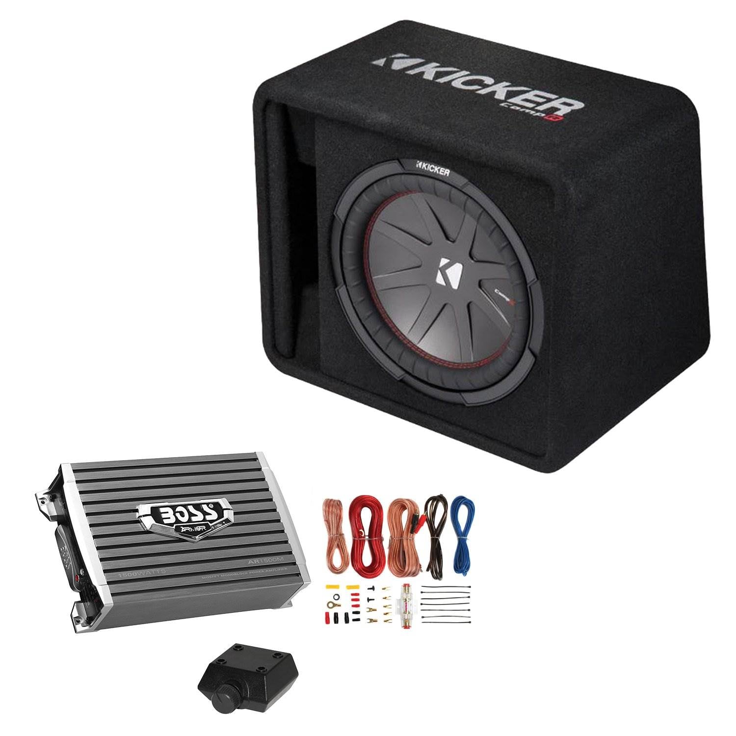 Kicker 12" 1000W Subwoofer, Sub Box, 1500W Mono Amplifier w/ Remote & Wiring Kit