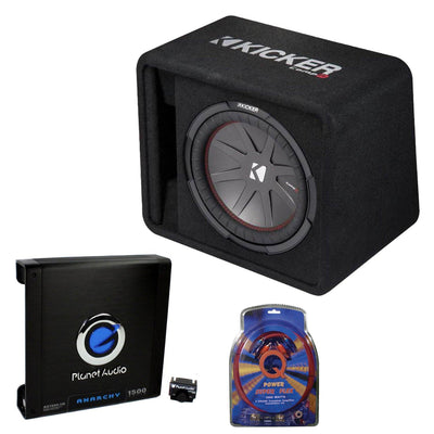 Kicker 12 Inch 1000W Subwoofer Enclosure and 1500W Mono Amplifier w/ Wiring Kit