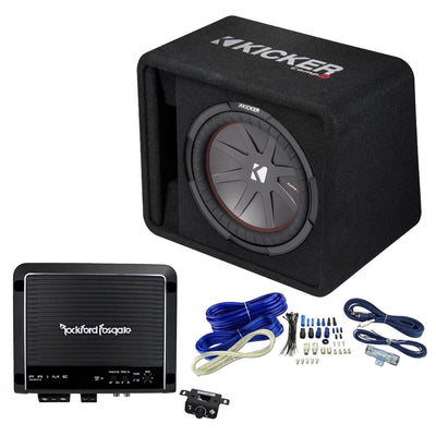 Kicker 12 Inch 1000W Subwoofer Box + 500W Mono D Amplifier, Remote + Wiring Kit