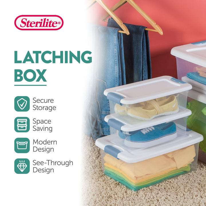 Sterilite 6 Qt. Plastic Stackable Storage Box with Latching Lid, Clear (12 Pack) - VMInnovations
