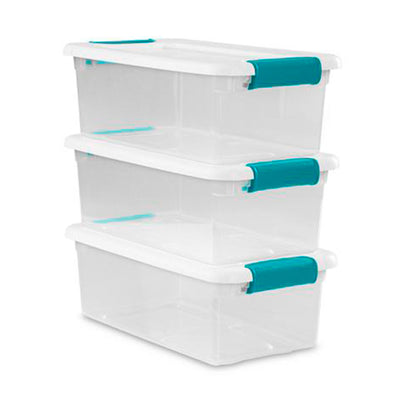 Sterilite 6 Qt. Plastic Stackable Storage Box with Latching Lid, Clear (12 Pack)