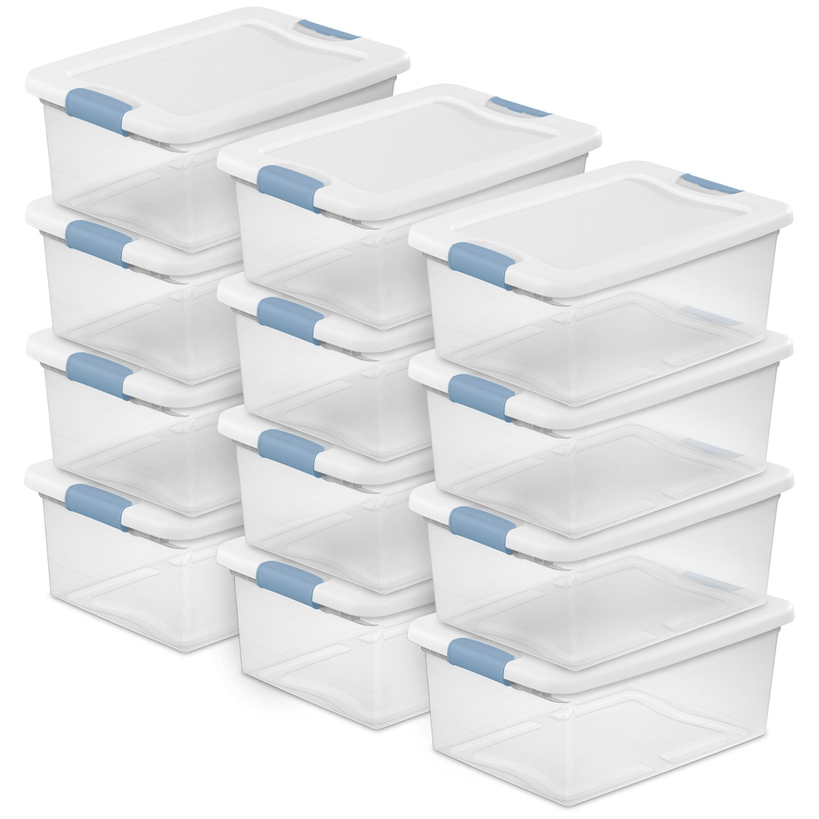 Sterilite 15 Quart Latching Storage Box, Stackable Bin with Latch Lid, 12 Pack - VMInnovations