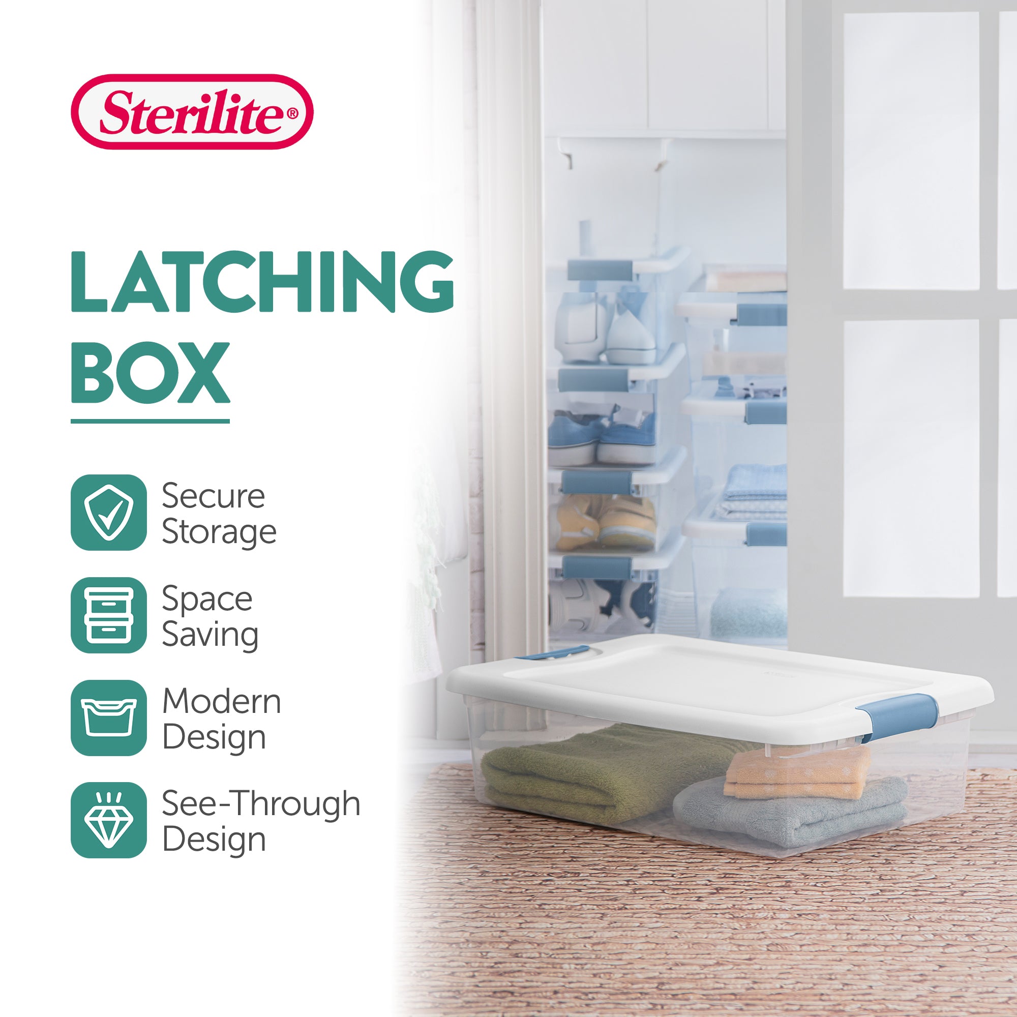 Sterilite 32 Quart Clear Stackable Latching Storage Box Containers, 18 Pack - VMInnovations