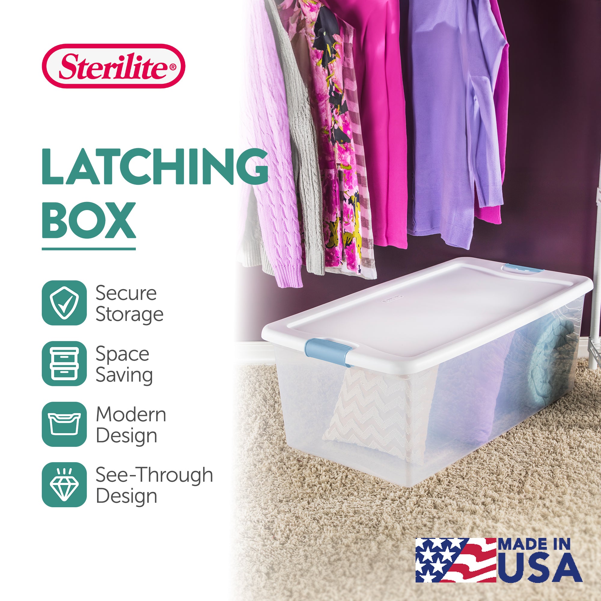 Sterilite 106 Qt Clear Plastic Stackable Storage Bin w/ White Latch Lid, 4 Pack