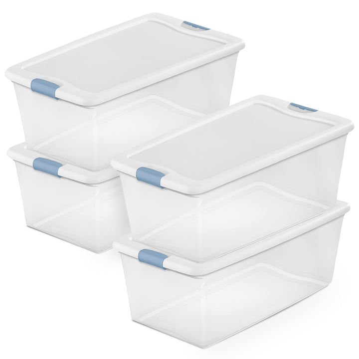 Sterilite 106 Qt Clear Plastic Stackable Storage Bin w/ White Latch Lid, 4 Pack