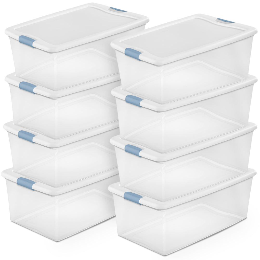 Sterilite 106 Qt Clear Plastic Stackable Storage Bin w/ White Latch Lid, 8 Pack