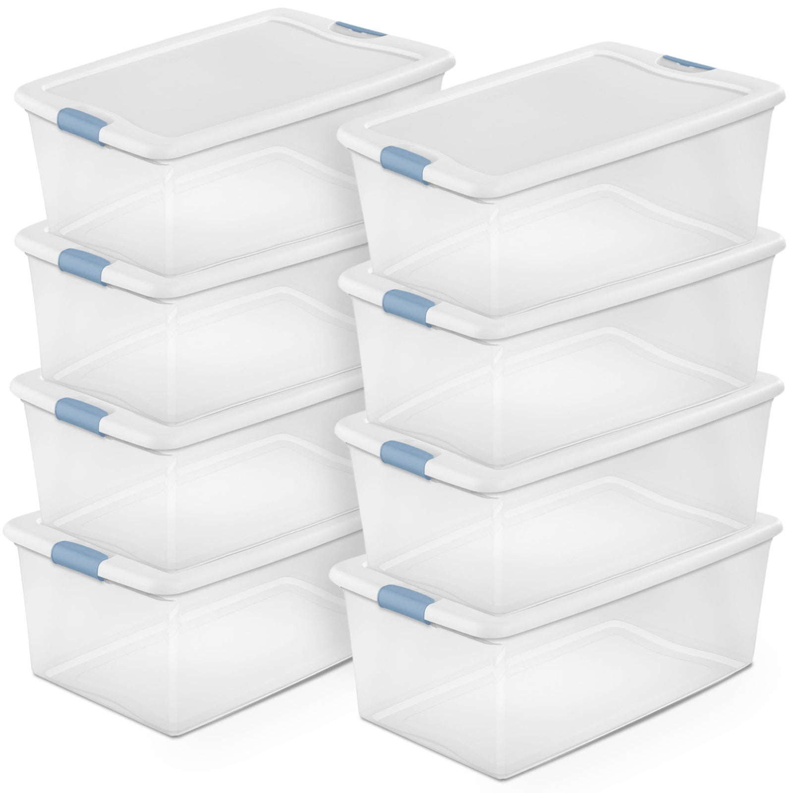 Sterilite 106 Qt Clear Plastic Stackable Storage Bin w/ White Latch Lid, 8 Pack - VMInnovations