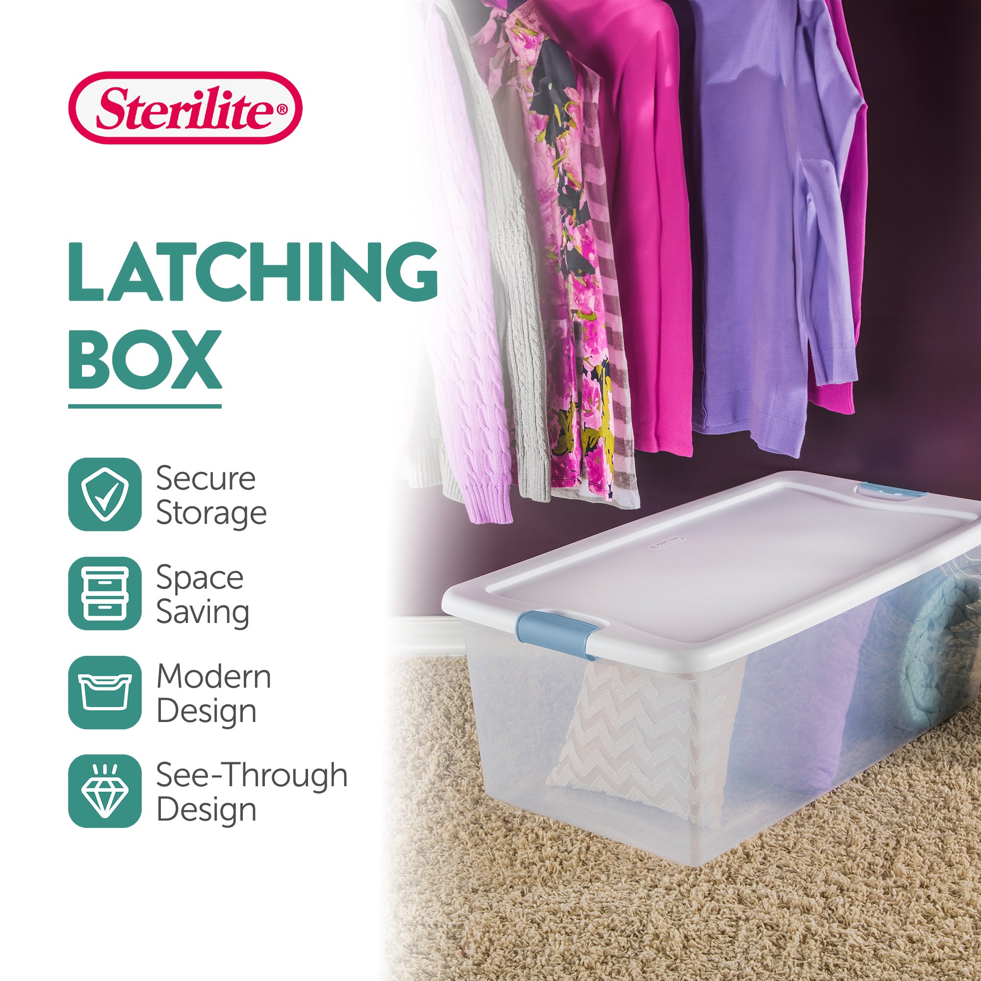 Sterilite 106 Qt Clear Plastic Stackable Storage Bin w/ White Latch Lid, 12 Pack - VMInnovations