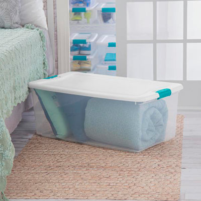 Sterilite 106 Qt Clear Plastic Stackable Storage Bin w/ White Latch Lid, 36 Pack