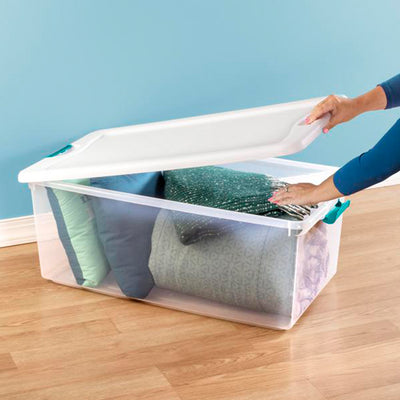 Sterilite 106 Qt Clear Plastic Stackable Storage Bin w/ White Latch Lid, 36 Pack