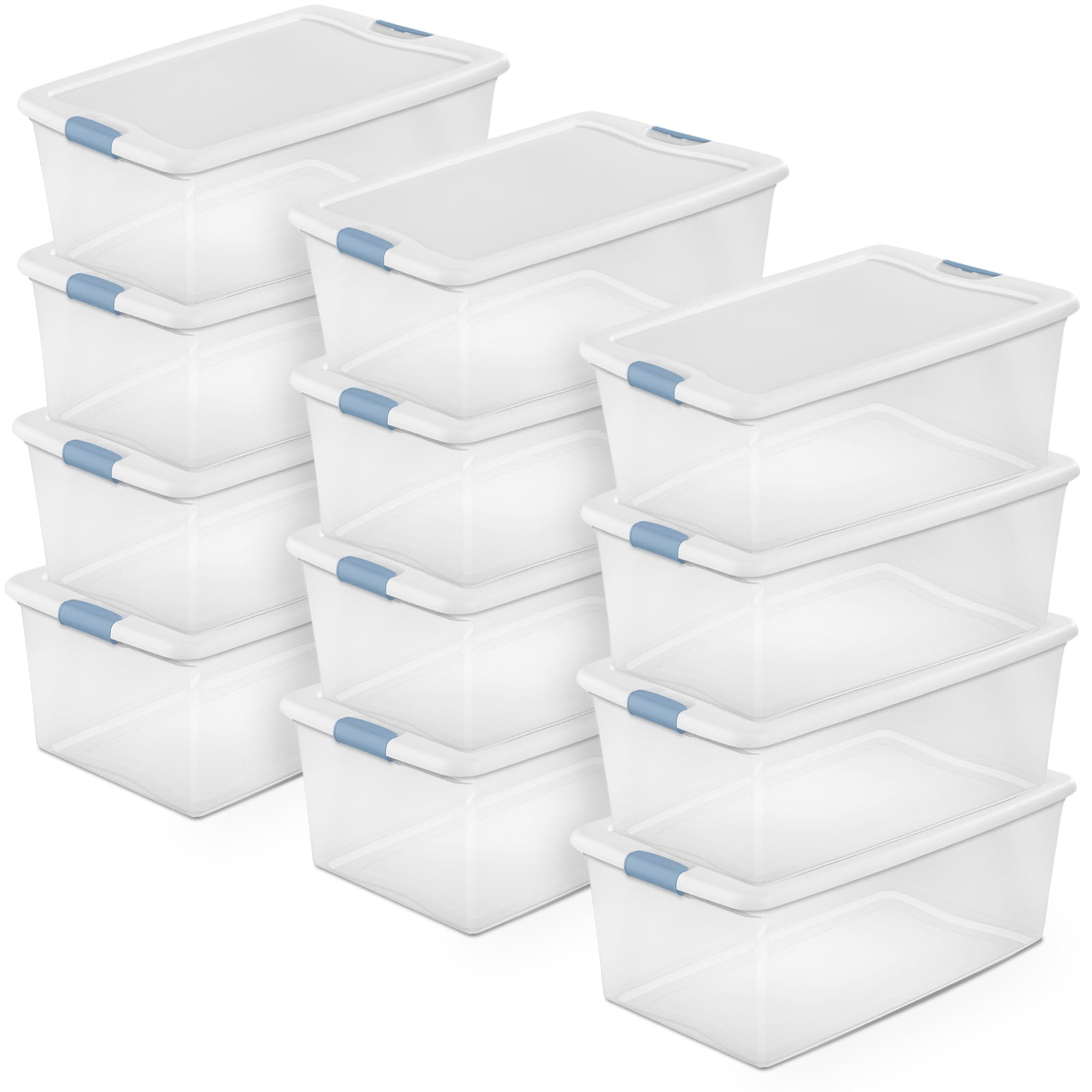 Sterilite 106 Qt Clear Plastic Stackable Storage Bin w/ White Latch Lid, 12 Pack - VMInnovations
