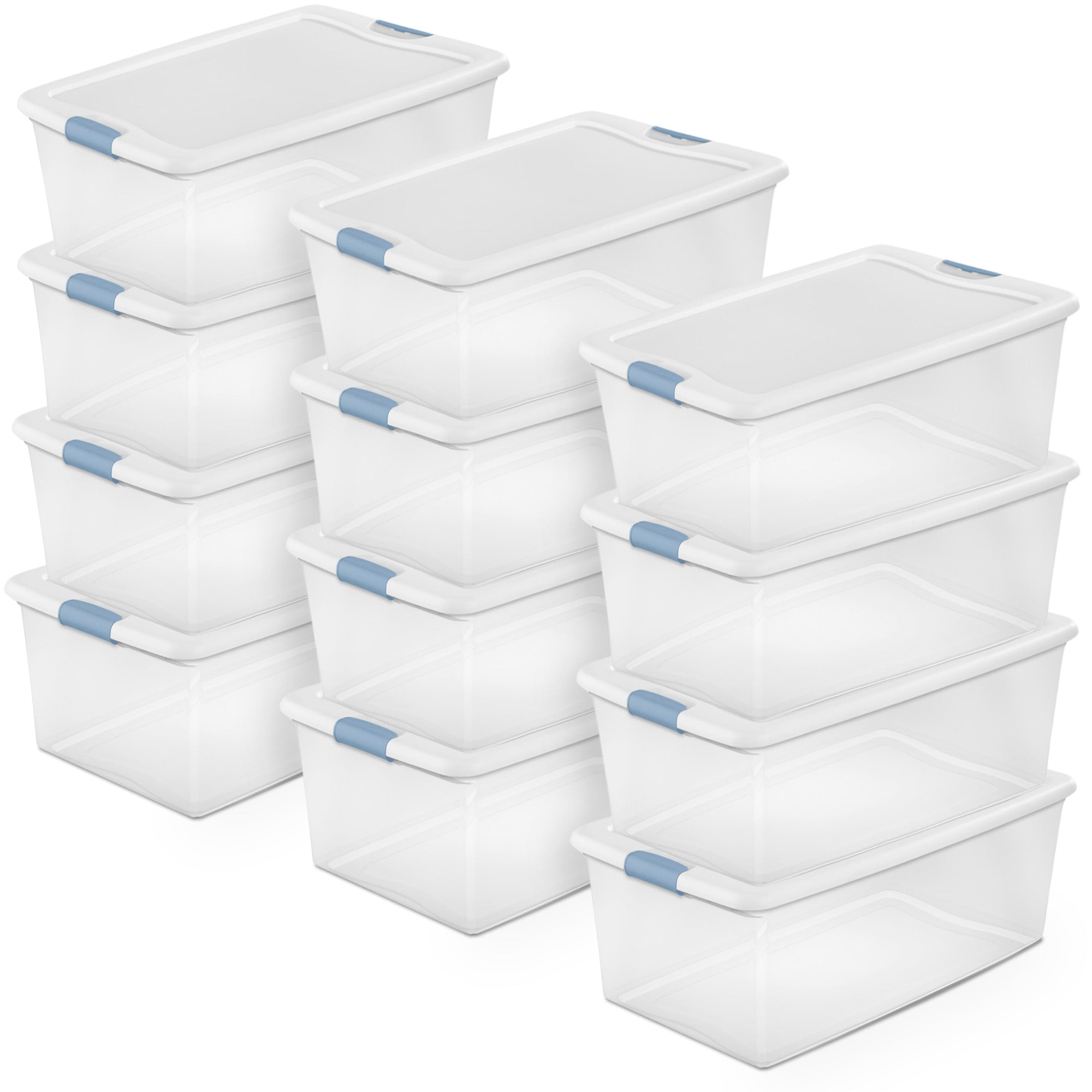 Sterilite 106 Qt Clear Plastic Stackable Storage Bin w/ White Latch Lid, 12 Pack - VMInnovations