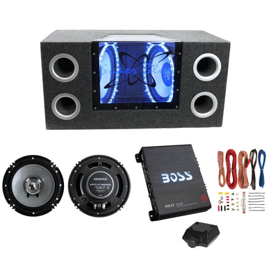 Pyramid 10" Dual Box Subwoofers + Kenwood 6.5" Speakers + Boss Mono Amplifier