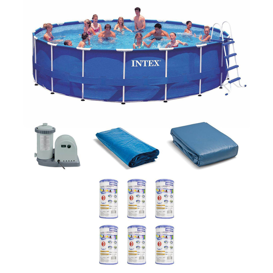 Intex 18ft x 48in Metal Frame Swimming Pool Set with Pump + 6 Filter Cartridges