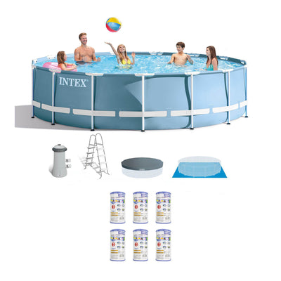 Intex 15ft x 48in Prism Frame Round Swimming Pool Set & 6 Filter Cartridges