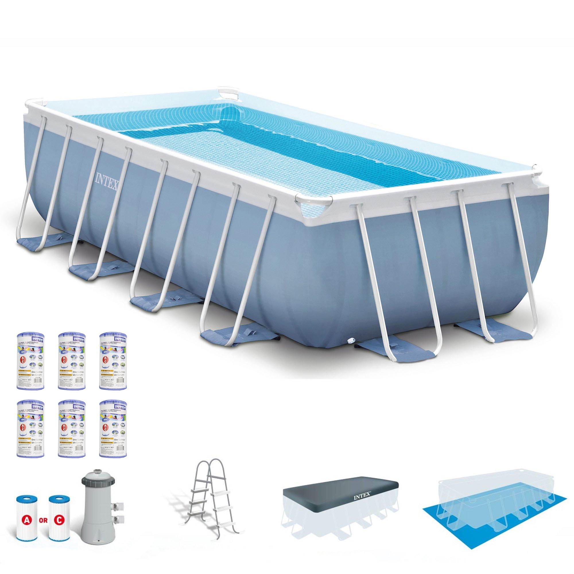 Intex 16ft x 8ft x 42in Prism Above Ground Pool Set w/ Filter Pump Cartridges