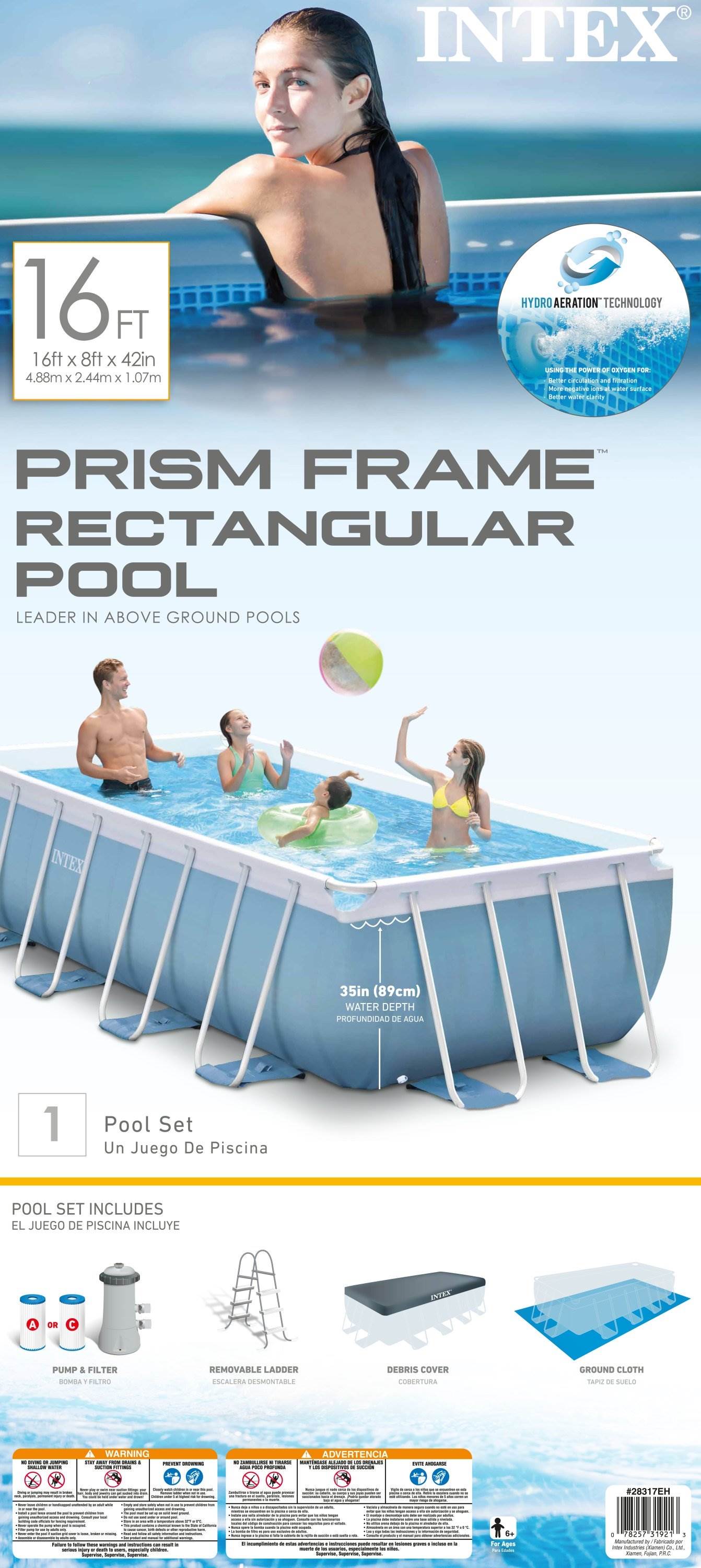 Intex 16ft x 8ft x 42in Prism Above Ground Pool Set w/ Filter Pump Cartridges