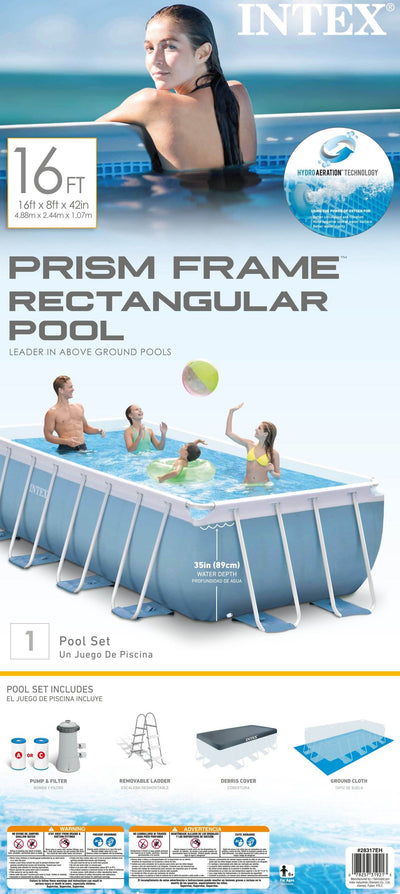 Intex 16ft x 8ft x 42in Prism Above Ground Pool Set w/ Filter Pump Cartridges
