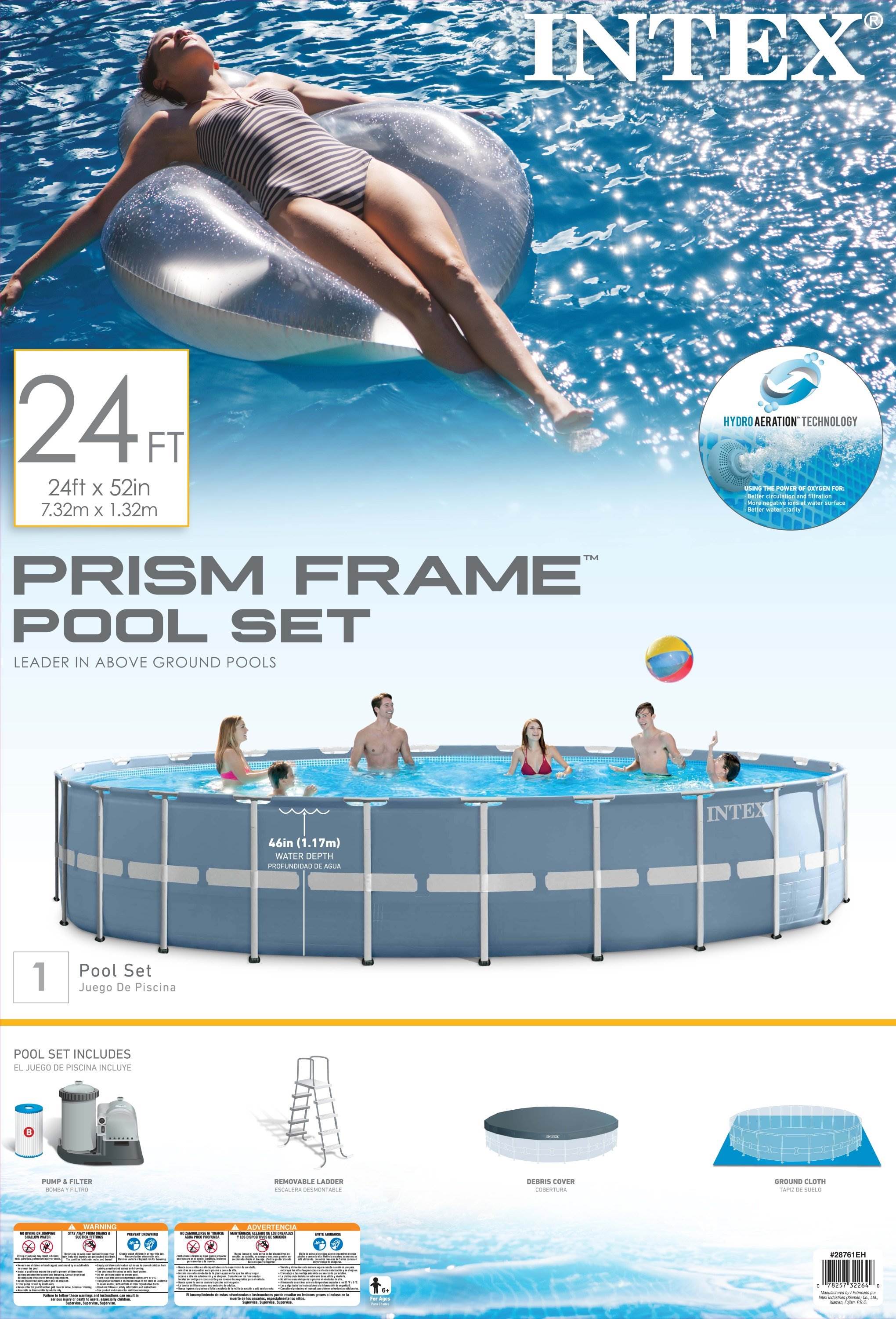 Intex 24ft x 52in Prism Frame Pool Set w/ Ladder, Cover, Pump, & Cartridges