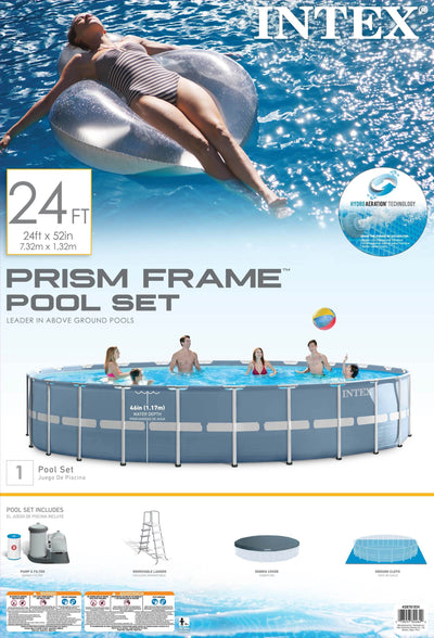 Intex 24ft x 52in Prism Frame Pool Set w/ Ladder, Cover, Pump, & Cartridges