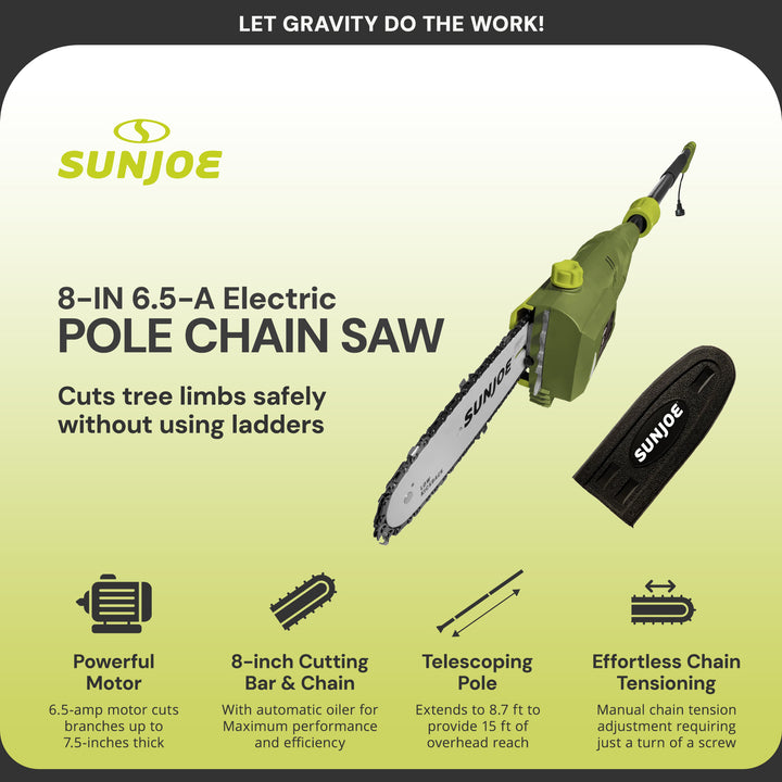 Sun Joe 8-Inch 6.5-Amp Electric 15-Foot Telescoping Pole Chainsaw, SWJ800E