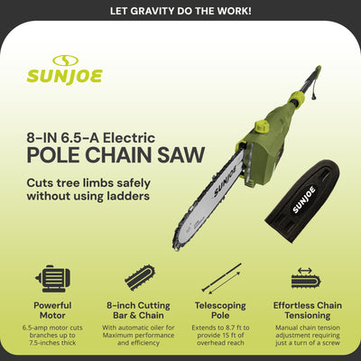 Sun Joe 8-Inch 6.5-Amp Electric 15-Foot Telescoping Pole Chainsaw (Open Box)