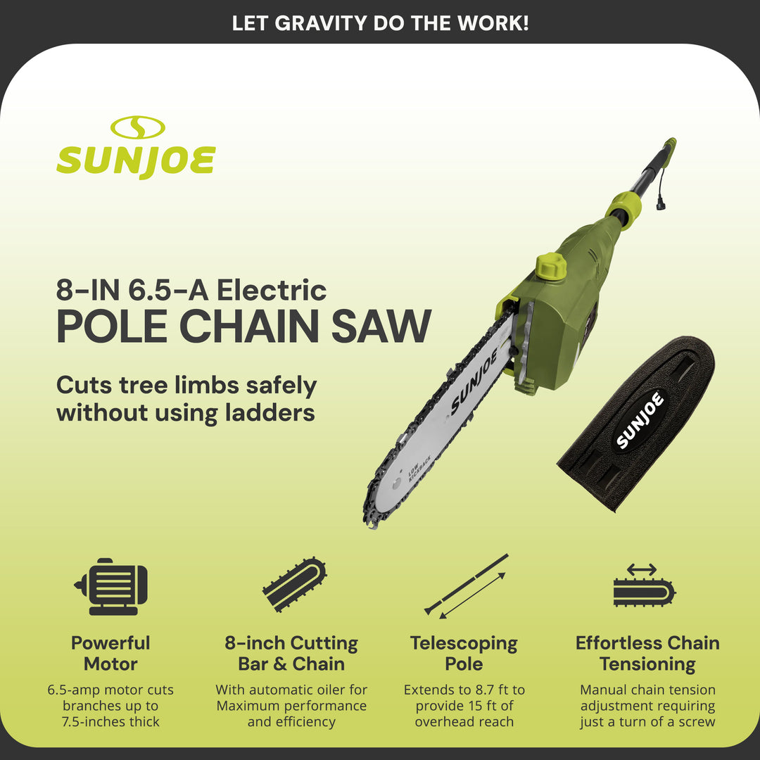 Sun Joe 8-Inch 6.5-Amp Electric 15-Foot Telescoping Pole Chainsaw, SWJ800E - VMInnovations