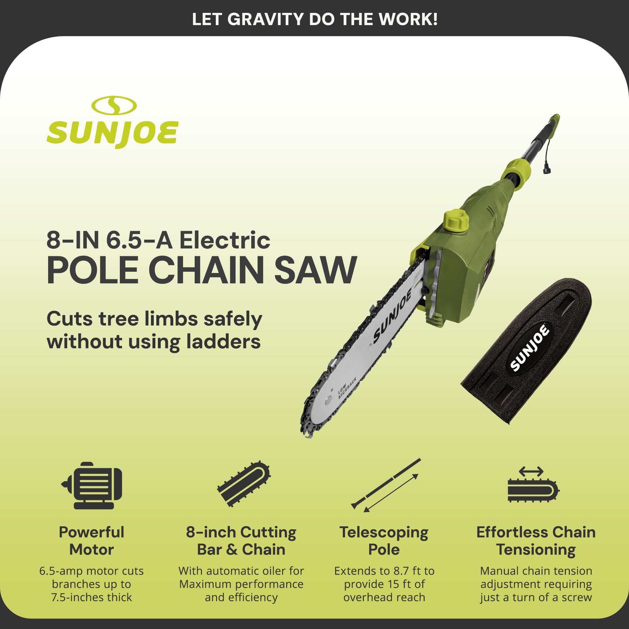 Sun Joe 8-Inch 6.5-Amp Electric 15-Foot Telescoping Pole Chainsaw (Open Box) - VMInnovations