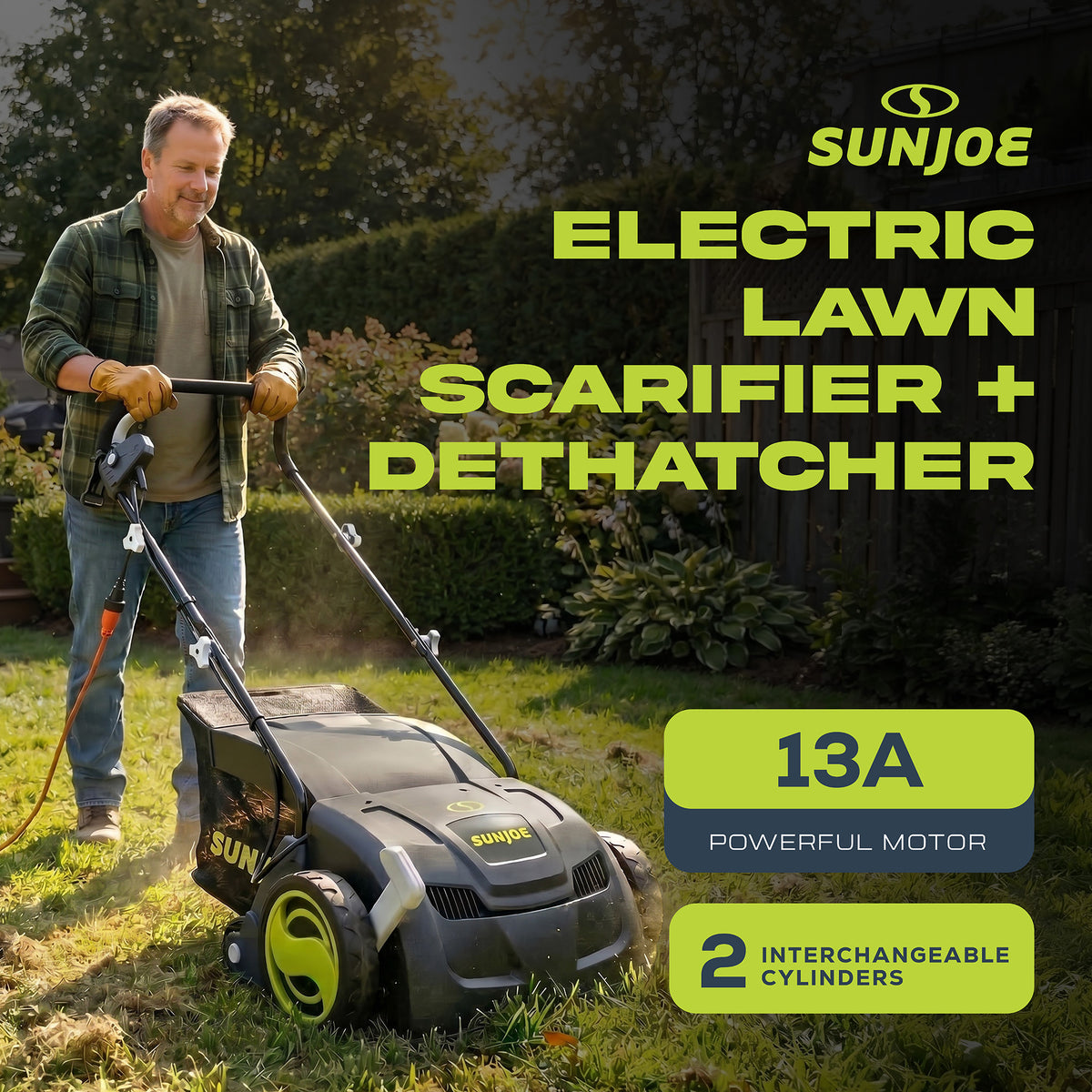 Sun Joe 13 Inch 12 Amp Electric Scarifier and Lawn Dethatcher AJ801E (Open Box)