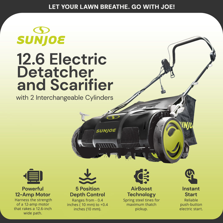 Sun Joe 13 Inch 12 Amp Electric Scarifier and Lawn Dethatcher w/ Bagger (Used)