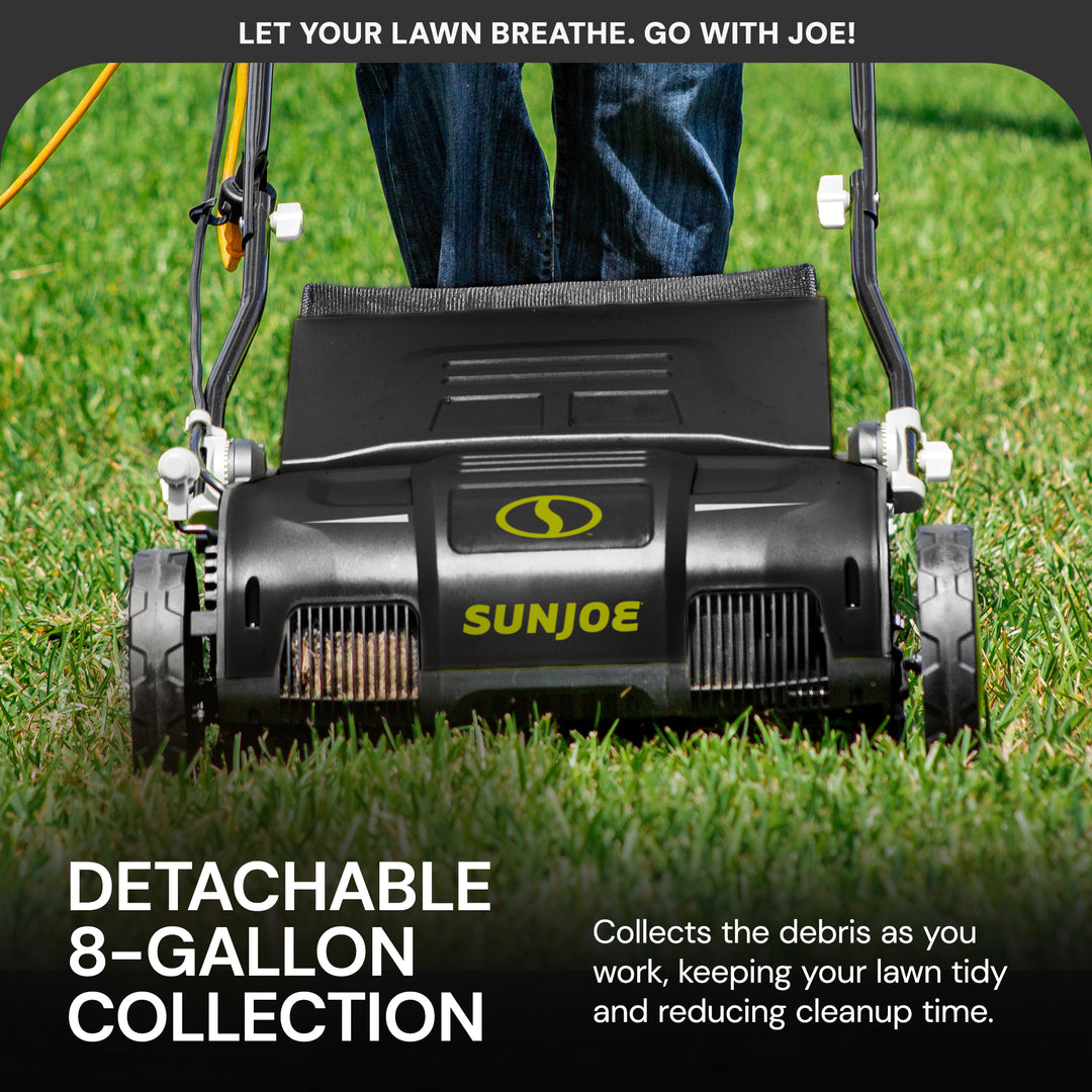 Sun Joe 13 Inch 12 Amp Electric Scarifier, Lawn Dethatcher with Bagger(Open Box) - VMInnovations